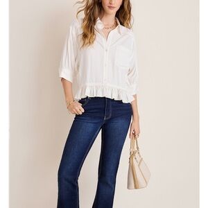 Francesca's Collections Ruffled White Button Down Shirt